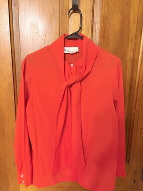 Vintage Red Tie-Neck Blouse
